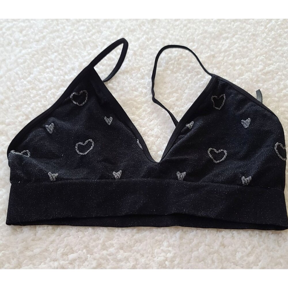 by Anthropologie Seamless Triangle Bralette XXS/XS Black Hearts Adjustable NWOT